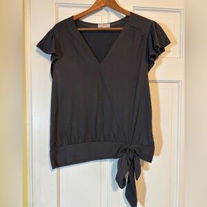 LOFT Charcoal Wrap Blouse with Side Tie Detail